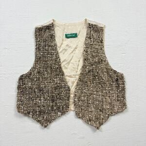 Vintage 90s Coldwater Creek Chunky Woven Open Front Vest Brown, Size Large